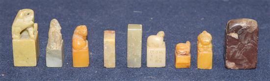 A group of 19th and 20th century Chinese soapstone seals, some inscribed